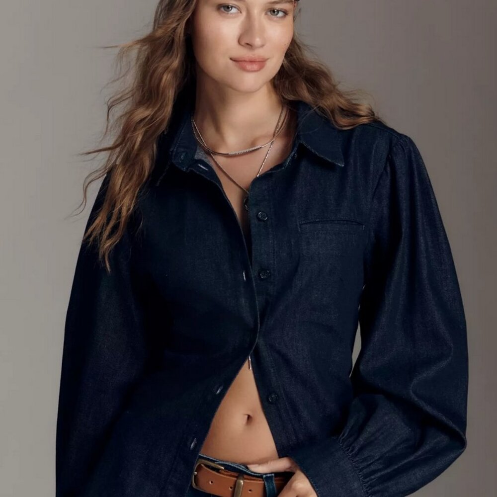 Pilcro Long-Sleeve Denim Buttondown Shirt by Anthropologie size XS NWT